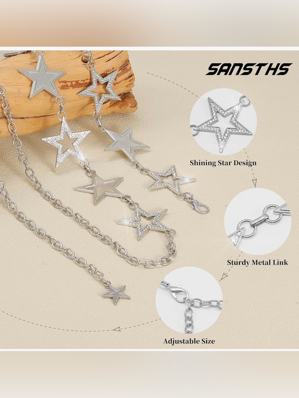 Star Charm Silver Chain Belt - Women's Fashion Accessory - Picture 3 of 6